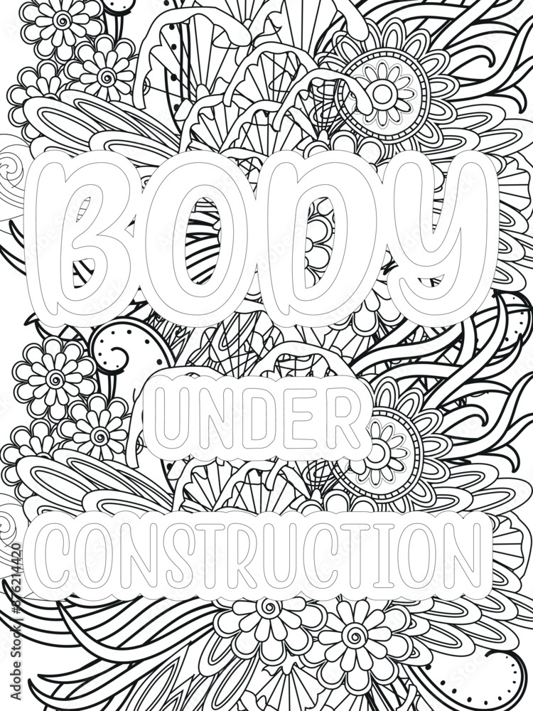Gym Quotes Flower Coloring Page Beautiful black and white illustration for adult coloring book Gym Quotes Flower Coloring Page Beautiful black and white illustration for adult coloring book