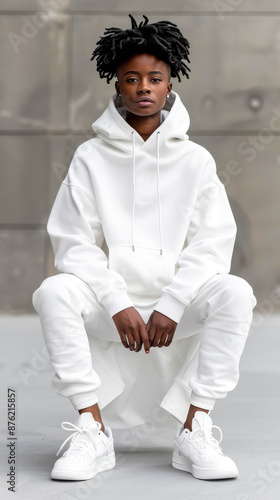 Urban Streetwear Style  White Hoodie and Sweatpants