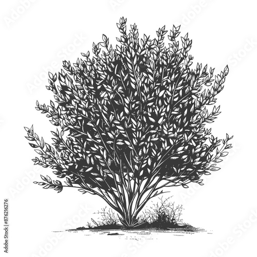 Detailed Hand-Drawn Sketch of a Leafy Green Bush