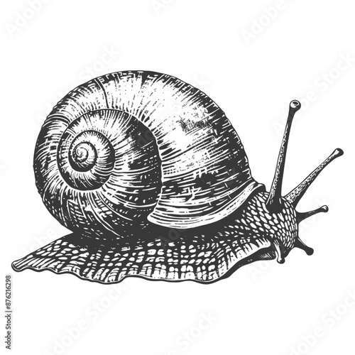 Detailed black and white snail line drawing