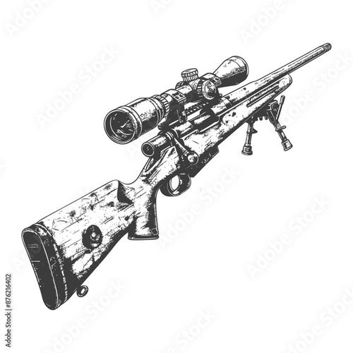 Detailed illustration of a high-powered sniper rifle with scope
