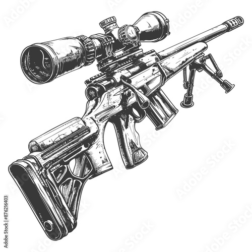 Detailed illustration of a sniper rifle with scope
