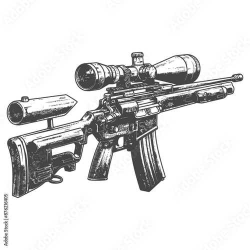 Detailed illustration of a high-powered sniper rifle with scope