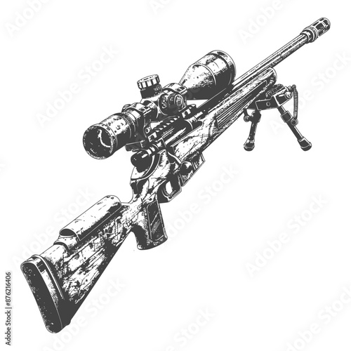 Detailed illustration of a high-powered sniper rifle with scope