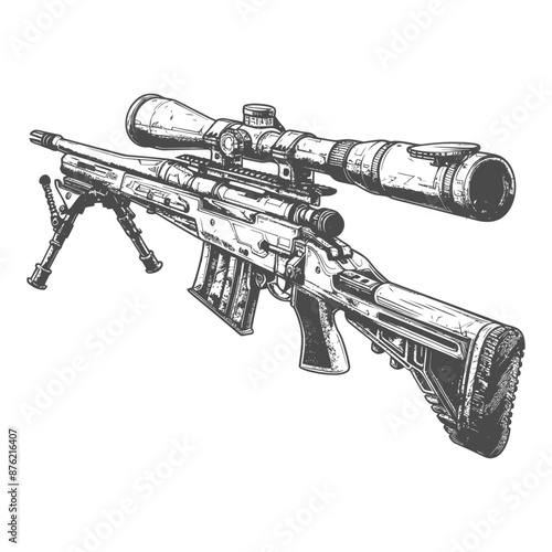 Detailed illustration of a high-powered sniper rifle with scope