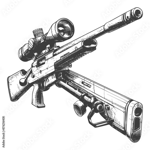 Detailed illustration of a sniper rifle with scope