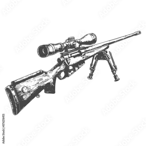 Detailed illustration of a sniper rifle with scope and bipod
