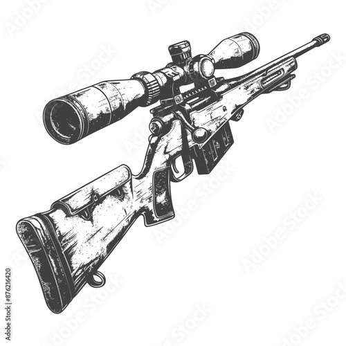 Detailed illustration of a high-powered sniper rifle with scope
