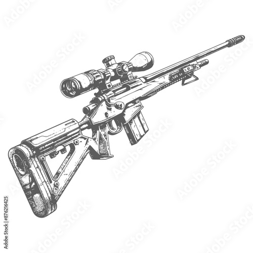 Detailed illustration of a sniper rifle with scope