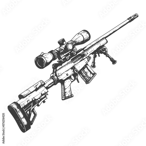 Detailed illustration of a high-powered sniper rifle with scope
