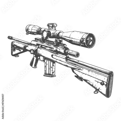 Detailed illustration of a high-powered sniper rifle with scope