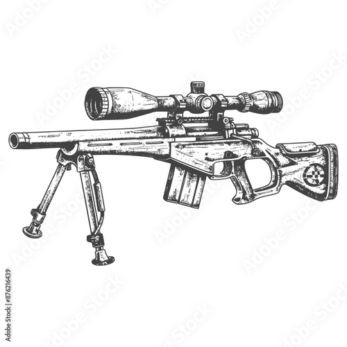 Detailed illustration of a high-powered sniper rifle with scope