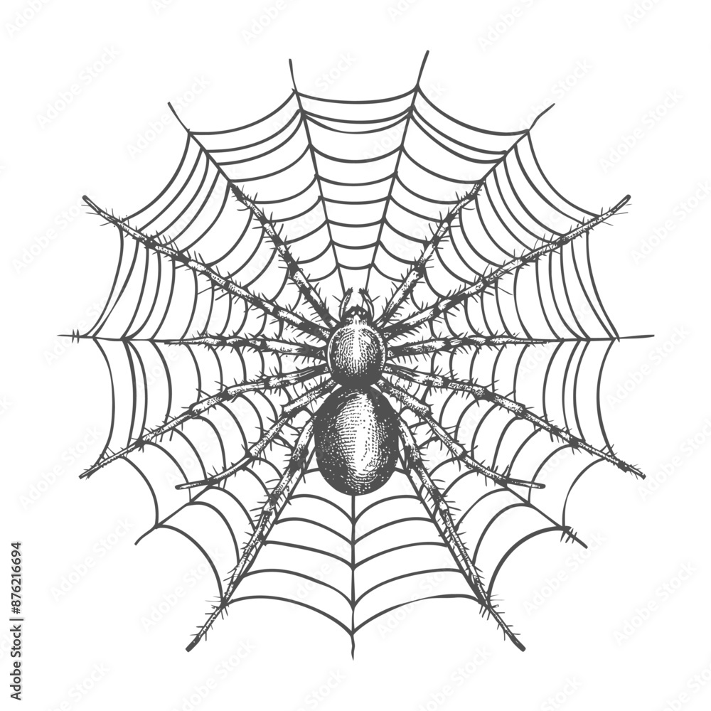 Fototapeta premium Detailed sketch of a large spider sitting on its web