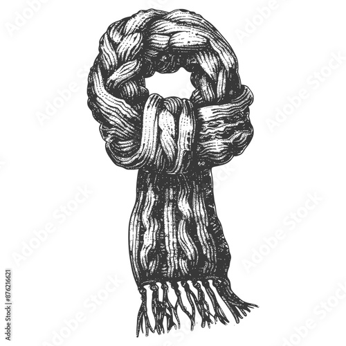 Hand drawn scarf in vintage engraving style