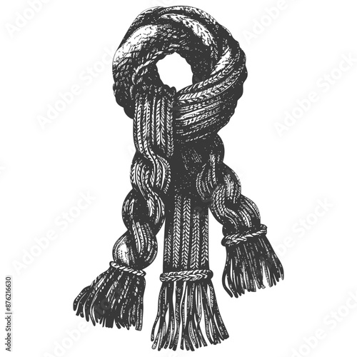 Black and white scarf with detailed looped and twisted braids