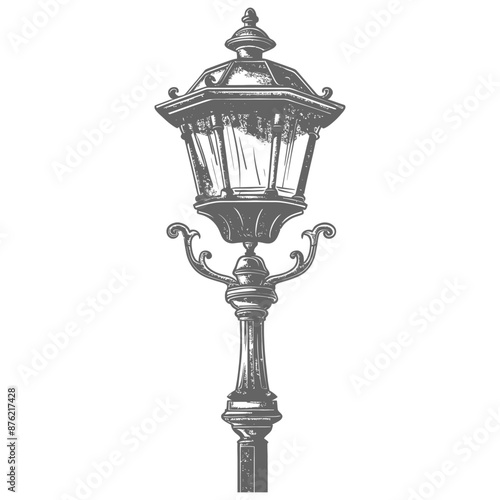 Ornate Victorian-Style Street Lamp, Hand-Drawn Engraving Illustration