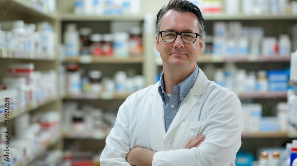 Portrait of a Confident Pharmacist in a Modern Pharmacy Portrait of a Confident Pharmacist in a Modern Pharmacy