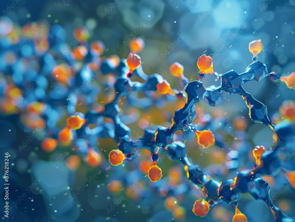 Abstract 3D Render of a Molecular Structure with Orange and Blue Color Scheme Abstract 3D Render of a Molecular Structure with Orange and Blue Color Scheme