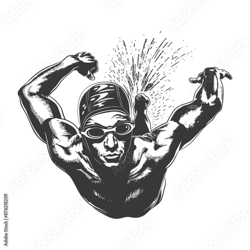 Muscular Swimmer Breaks Through Water's Surface