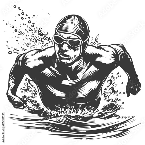 Muscular Swimmer Cutting Through Water with Power and Speed