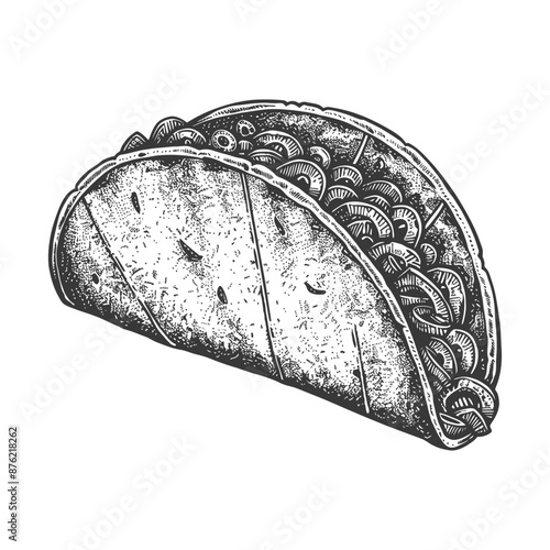 Detailed illustration of a taco with various fillings
