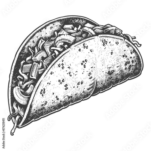 Detailed illustration of a taco with various fillings