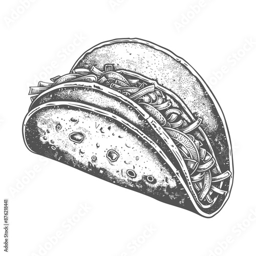 Detailed illustration of a taco with various fillings