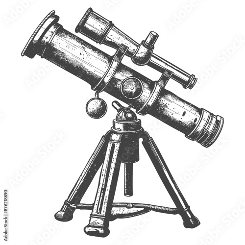 Vintage astronomical telescope with tripod, detailed hand drawn vector illustration