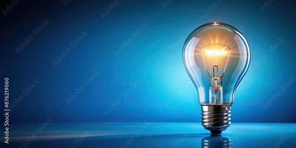 Electric light bulb glowing brightly on a blue background , electric, burning, light bulb, glowing, bright Electric light bulb glowing brightly on a blue background , electric, burning, light bulb, glowing, bright
