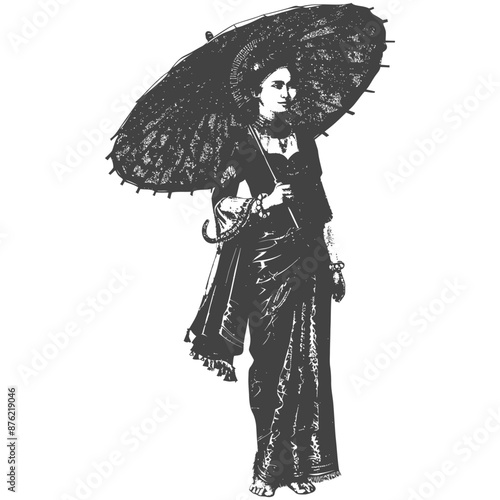 Thai women wearing Chut Thai with umbrella