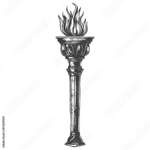 Ornate vintage torch with bright flame