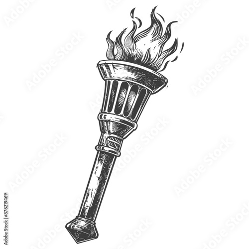 Ornate vintage torch with bright flame