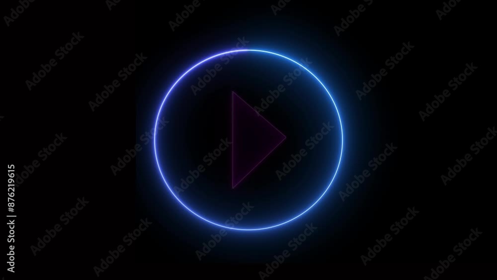 Play button icon. Neon shiny play button with neon circle. Neon glowing play button. Play button icon. Neon shiny play button with neon circle. Neon glowing play button.