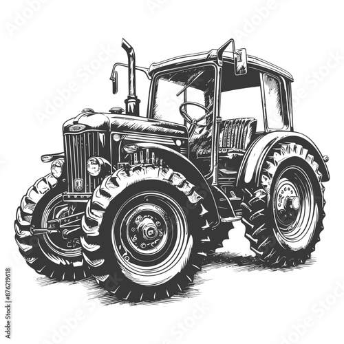 Detailed sketch of a vintage tractor with large wheels and a driver's cabin