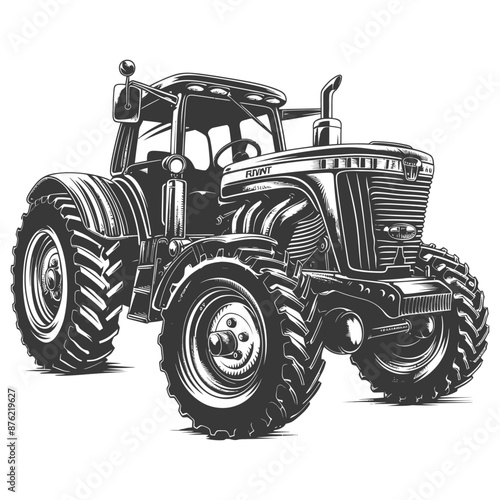 Detailed illustration of a heavy-duty farm tractor