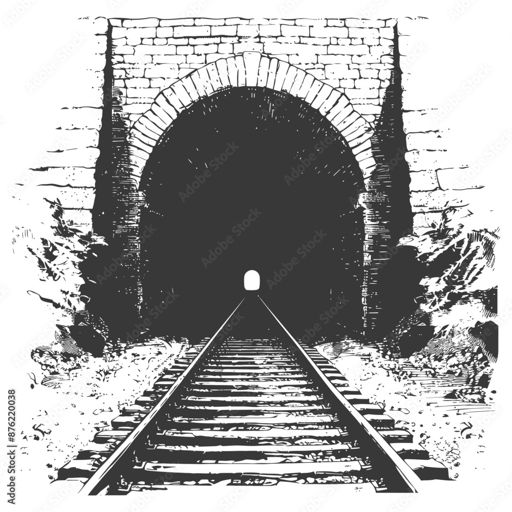 Fototapeta premium Train tunnel with tracks and light at the end