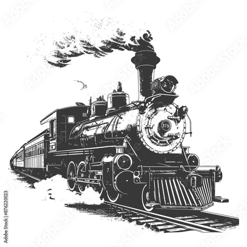 Vintage steam locomotive train with passenger cars illustration