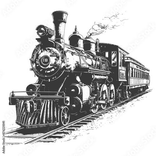 Vintage steam locomotive train with passenger cars illustration