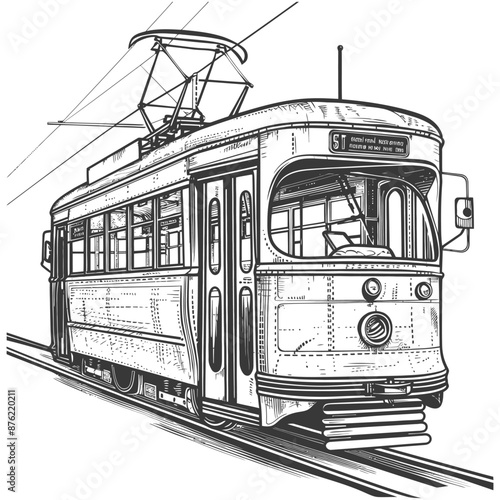 Vintage tram line art illustration