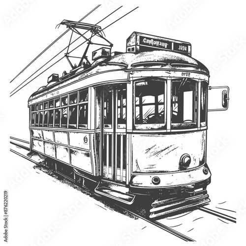Vintage tram line art illustration