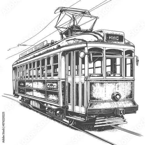 Vintage tram line art illustration
