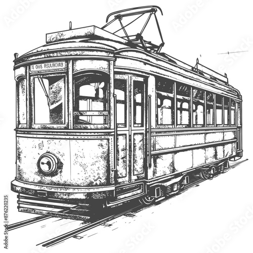 Vintage tram detailed line drawing
