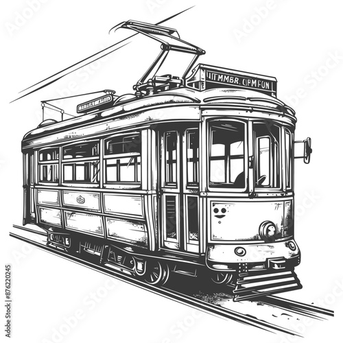 Vintage tram line art illustration