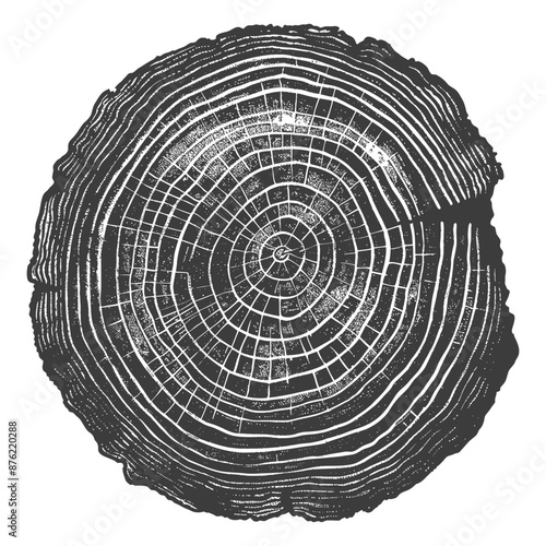 Detailed illustration of a cut tree trunk with growth rings