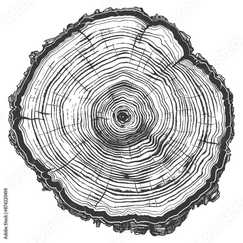 Detailed Cross Section of a Tree Trunk with Visible Growth Rings