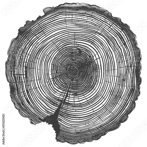 Detailed illustration of a growth ring pattern of a cut tree trunk