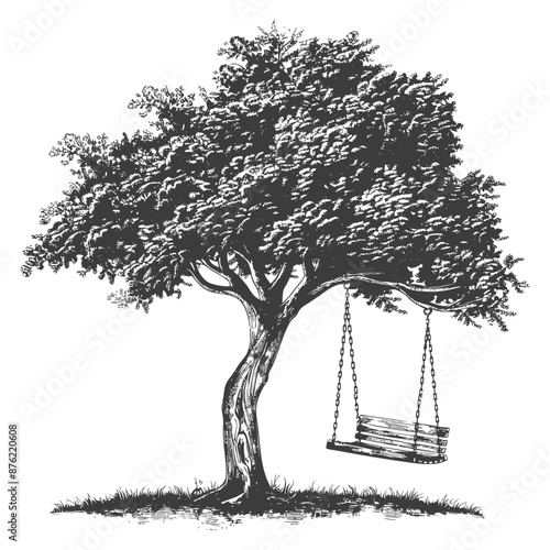 Lonely Tree with Swing in Minimalist Style