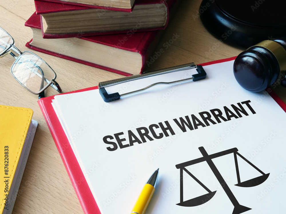 Samolepka Search warrant is shown using the text as legal concept