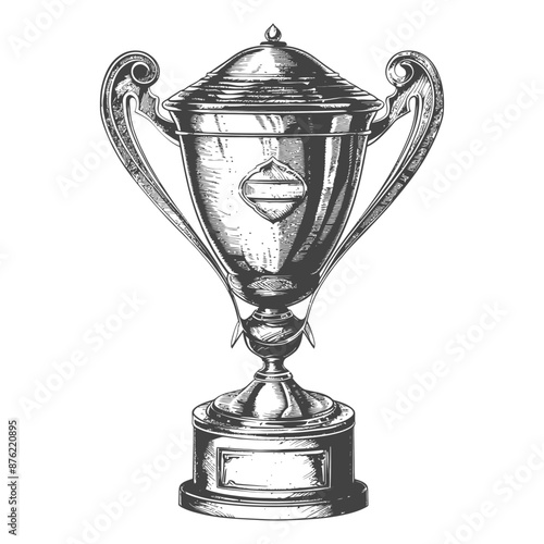 Ornate Vintage Style Silver Metal Trophy Detailed Sketch