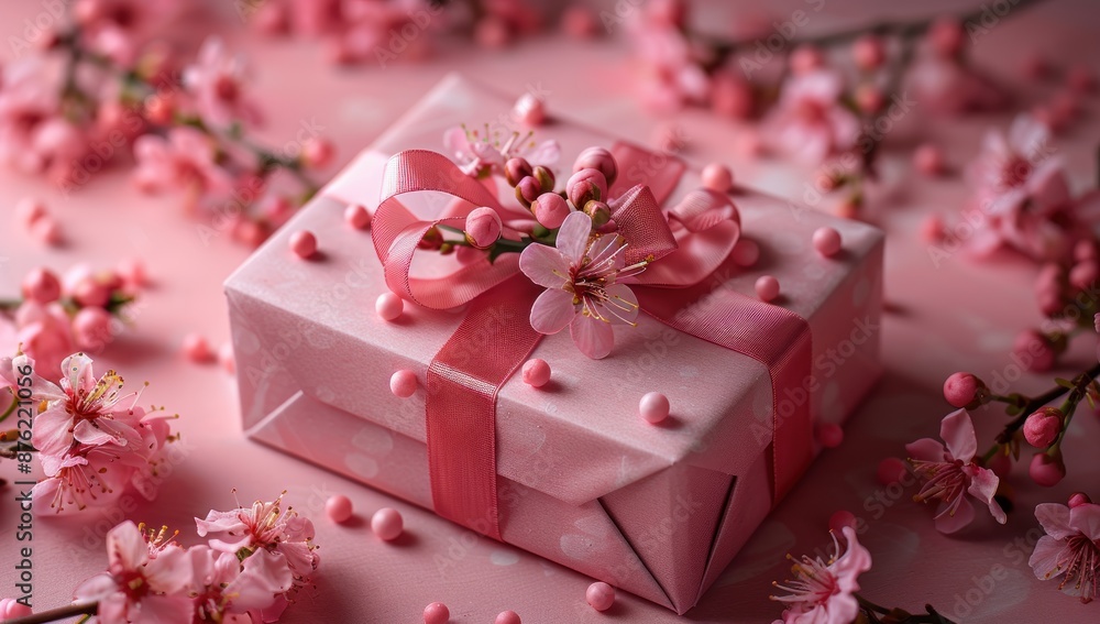 Pink Gift Box with Delicate Flowers Pink Gift Box with Delicate Flowers
